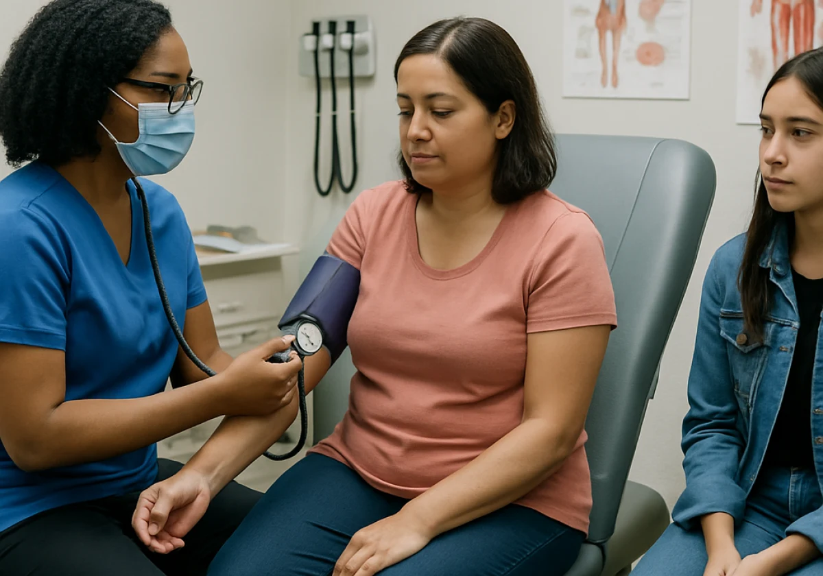 A healthcare provider taking care of a patient's family member.