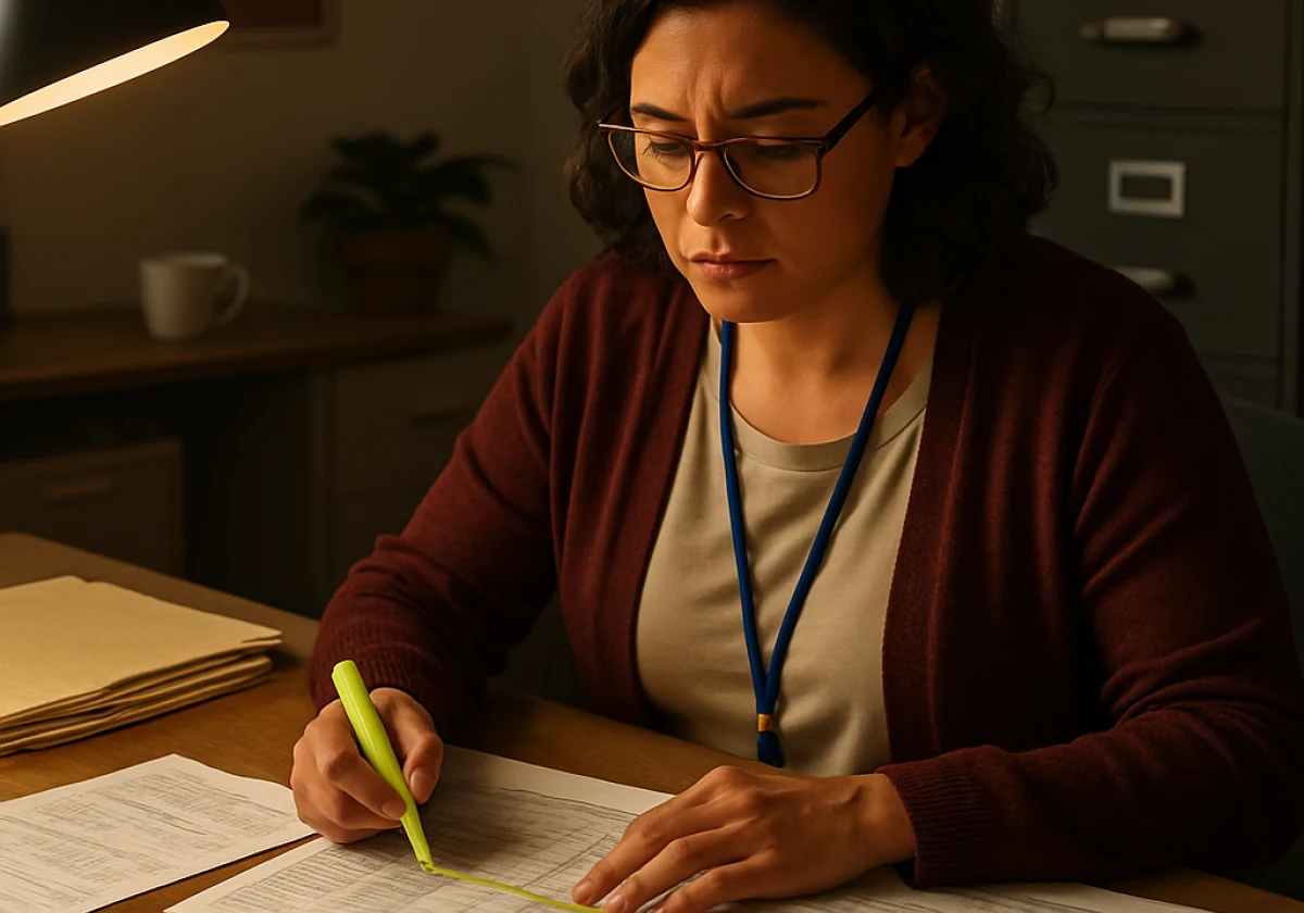 Nonprofit office worker double-checking the social impact report